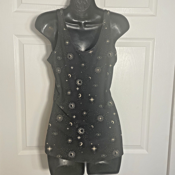 Y2K NOBO No Boundaries Tank Top Junior Large 11/13 Black Celestial Stars Moon - Picture 3 of 7